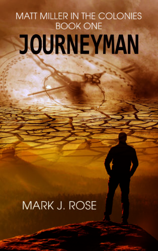 Journeyman book cover, a collage of a watch face and a silhouette of a man