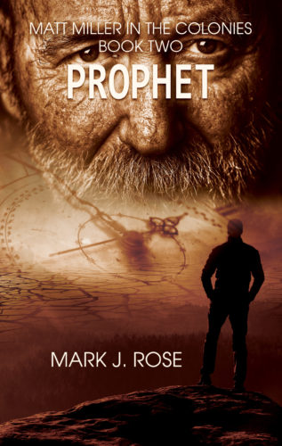 Prophet book cover, a collage of a bearded man, a watch face, and a silhouette
